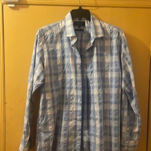 Haspel blue/white plaid, cotton, button down long sleeve shirt,xl